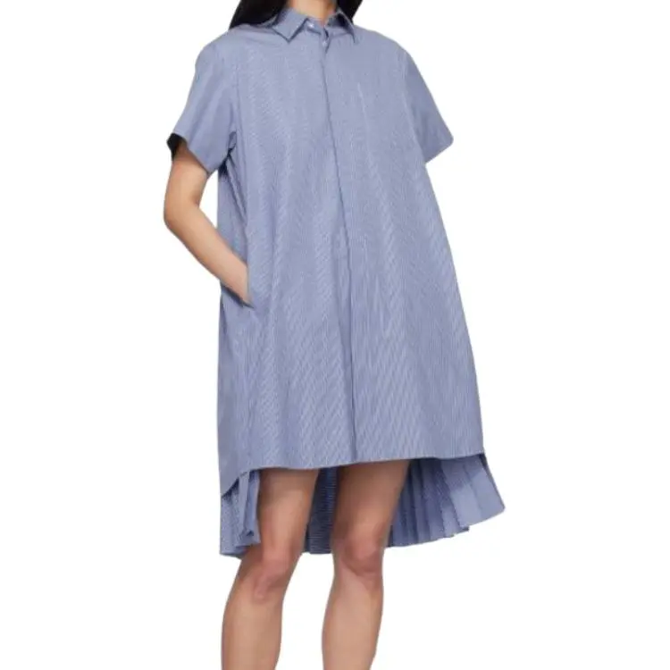 Sacai Striped Pleated Midi Chemisier Dress-4