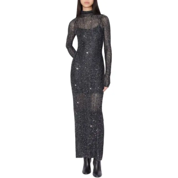 Alaia High-Neck Sequin Embellished Maxi Dress-1