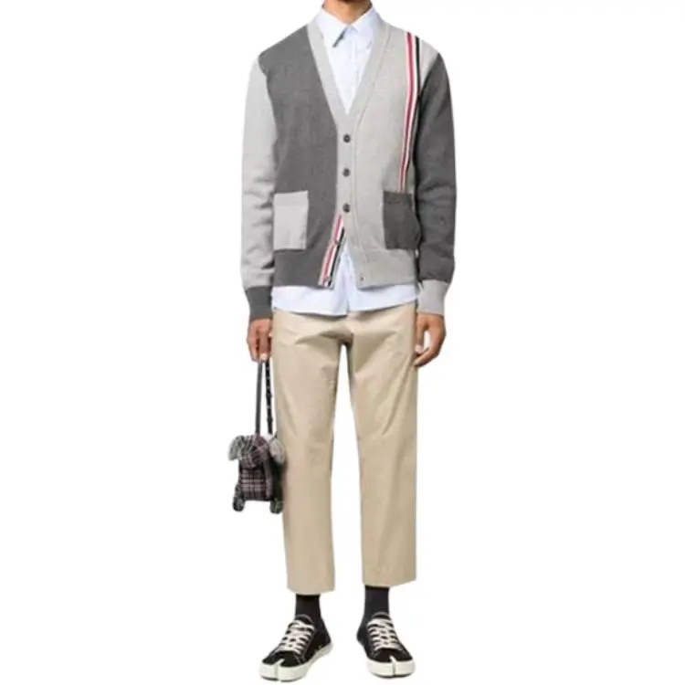THOM BROWNE Funmix V-Neck Long-Sleeved Cardigan-2