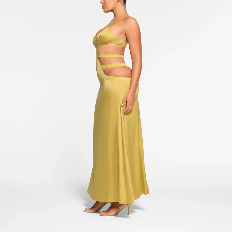SKIMS SILK STRAPPY LONG SLIP DRESS Slip Dresses Women's Topaz/Yellow Jade-3
