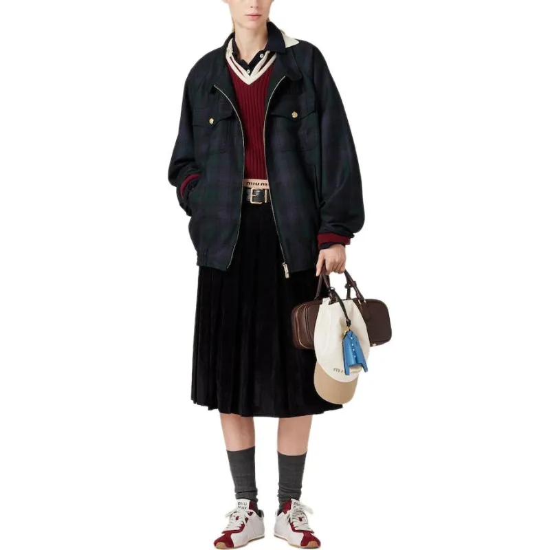 MIU MIU Zip Up Checked Jacket-1