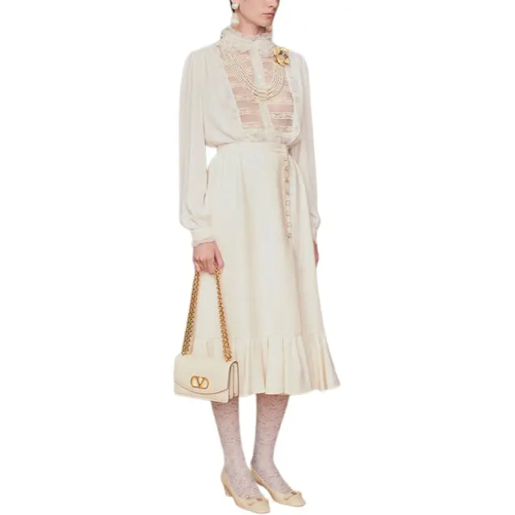 Valentino Crepe Couture Ruffled Hem Midi Skirt-2