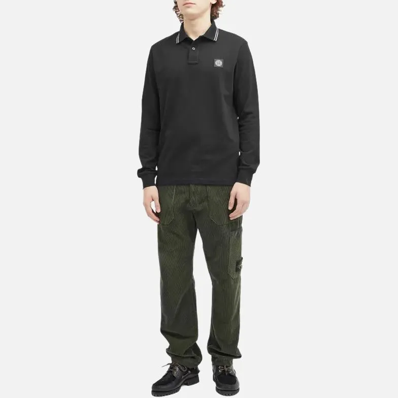 STONE ISLAND Compass Patch Long Sleeved Polo Shirt-2