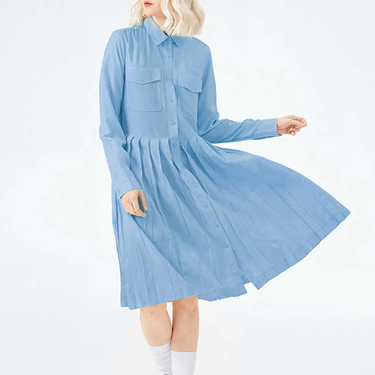 LACOSTE Long Sleeved Dress Women's Sky Blue-1
