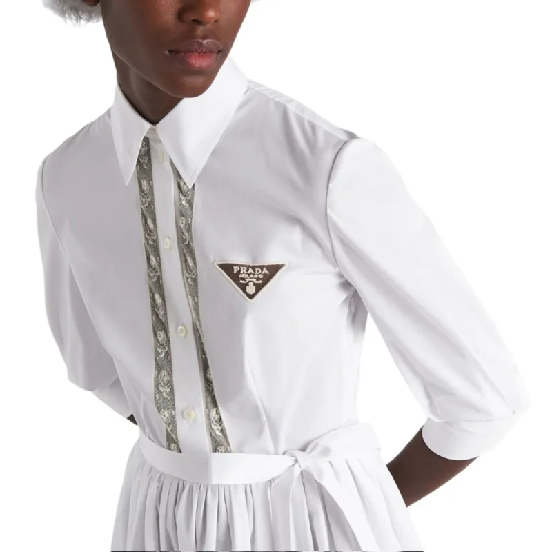 PRADA Lace-detailed Shirt Dress-2