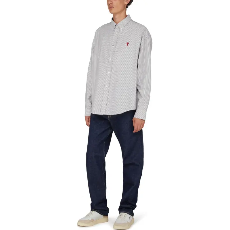 AMIPARIS Paris Ami De Coeur Logo Embroidered Striped Shirt-2