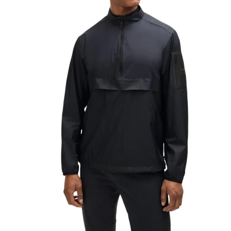 HUGO BOSS Water Repellent Regular Fit Windbreaker In Ripstop Fabric Trench Coat Men's Dark Blue-1