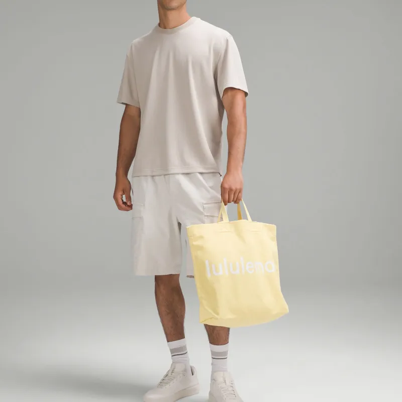 Lululemon Cotton Blend Canvas Canvas Bag Totes Shopping Bag One Shoulder Handbags Regular Unisex Swirl Yellow & White-2