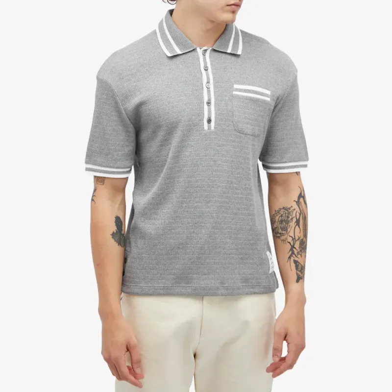 THOM BROWNE Pointelle Stripe Detailed Polo Shirt-1