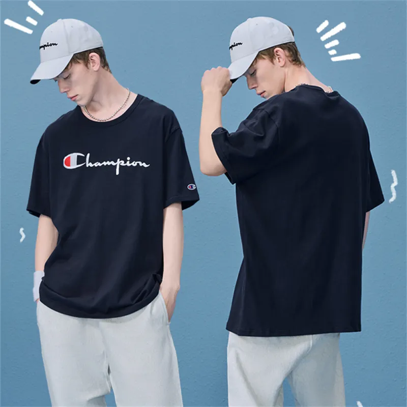 Champion Short Sleeved T Shirt US Version Unisex Navy Blue-4
