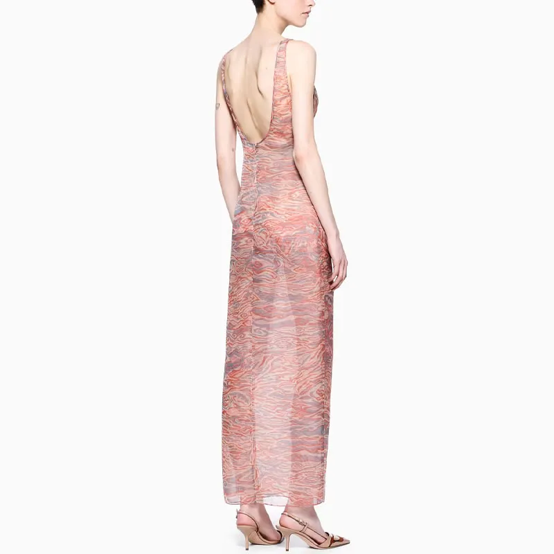 GIORGIO ARMANI Printed Silk Organza Long Dress-2