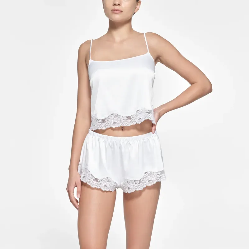 SKIMS Wedding Dress Series WOVEN SHINE CAMI AND SHORT SET Pajama Set Women's SNOW/Snow-1