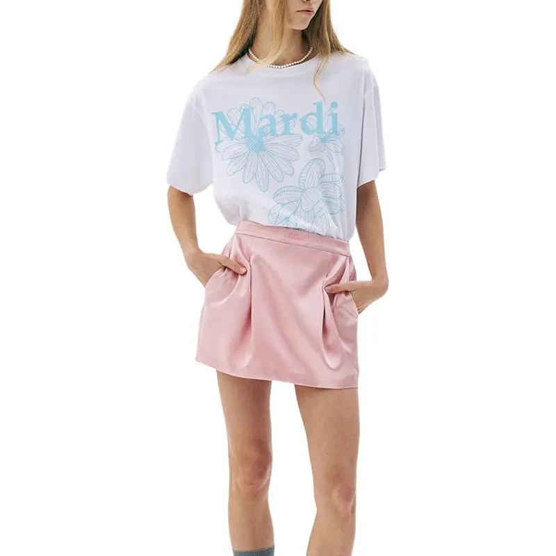 MARDI MERCREDI Three Flowers Collection SS25 T Shirt Women's White/Sky Blue Korean Style-1