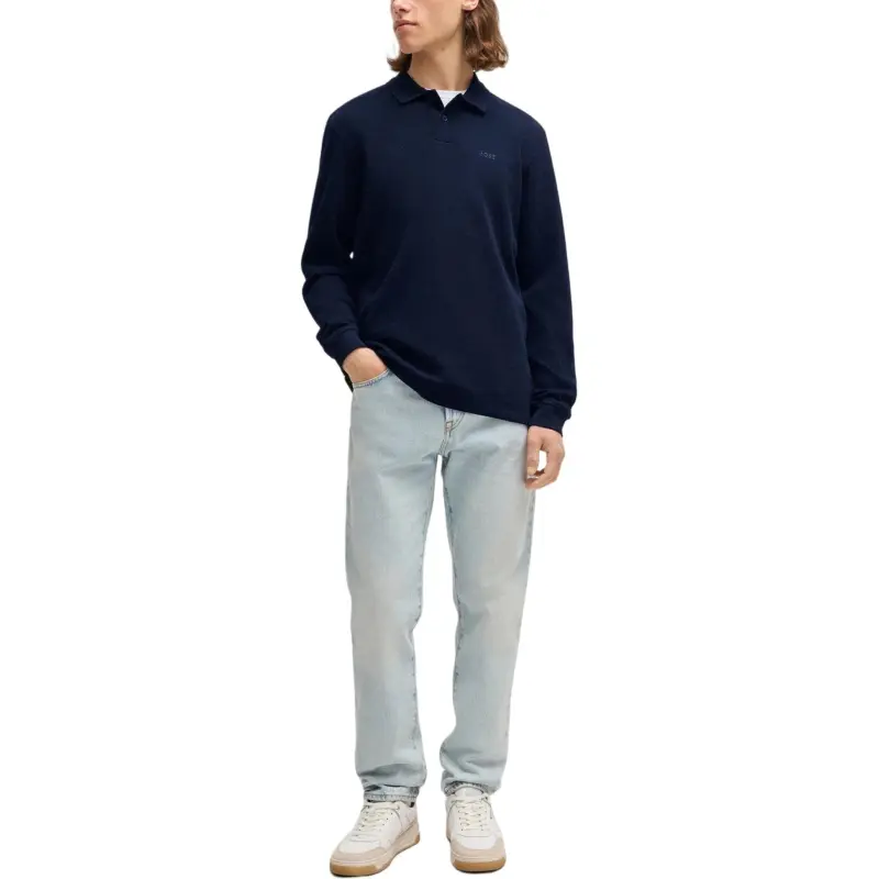 HUGO BOSS Long Sleeved Knit Polo Shirt-1
