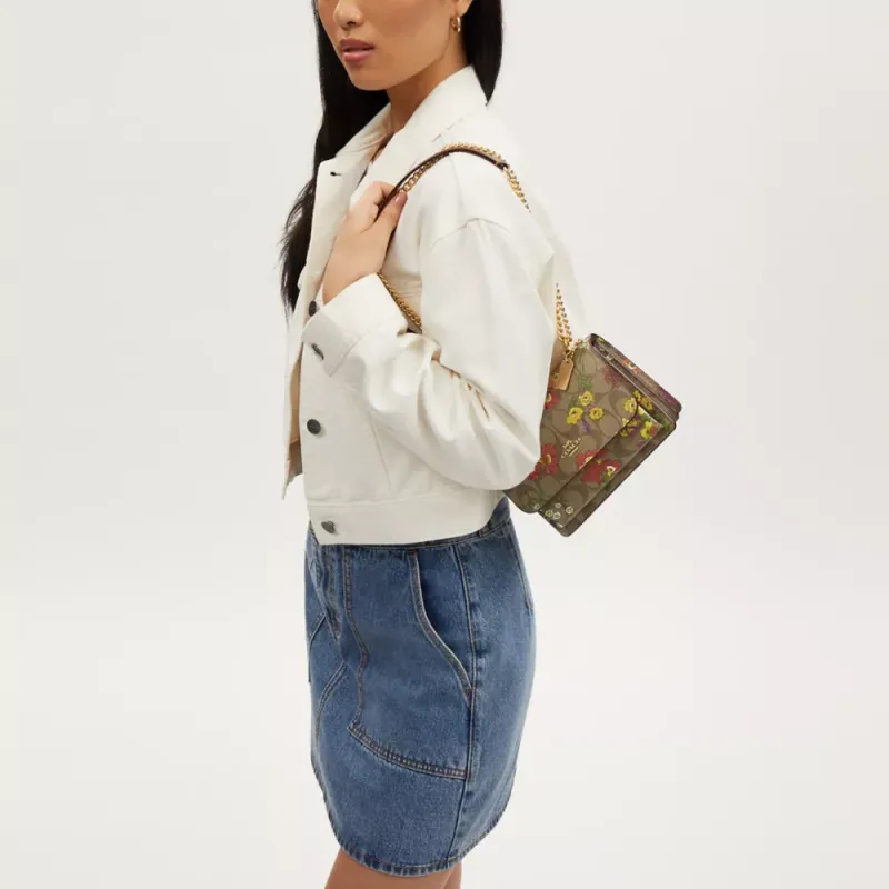 COACH Klare Canvas Shoulder Bag, Crossbody Bag Small Size Women's Gold & Khaki Multicolor-3