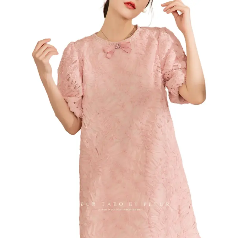 QIAOYUHUAZUN Short Sleeved Dresses Women's Pink Orange-6