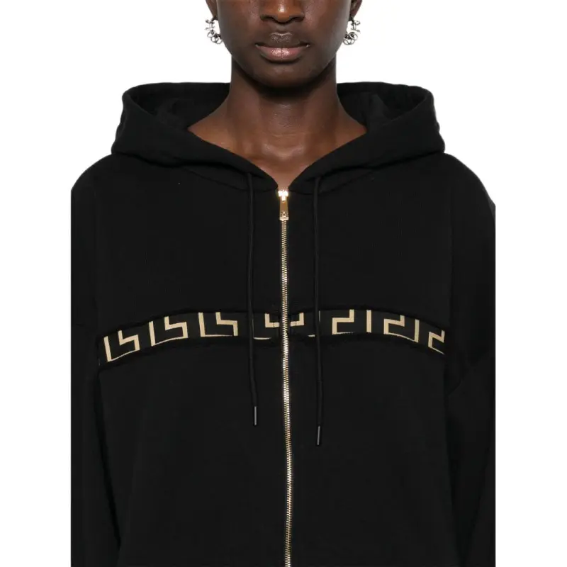 VERSACE Greca Detailed Drawstring Zipped Hoodie-4