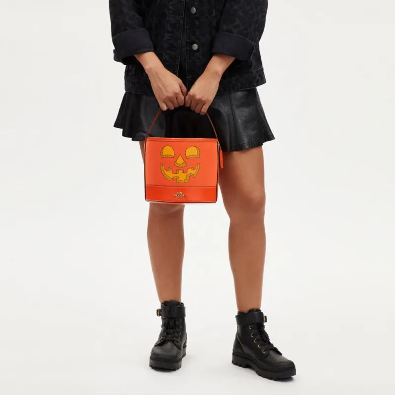COACH Canvas With Leather Bucket Bag Handbag Trumpets Women's Bright Orange-2