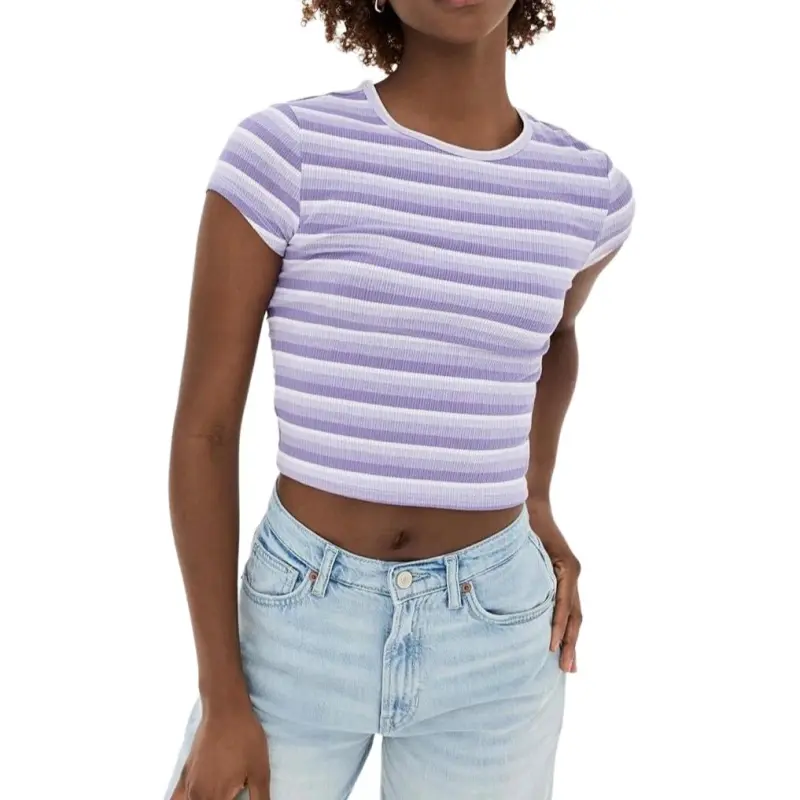 REFORMATION Regular T Shirt Women's Purple Stripes-1