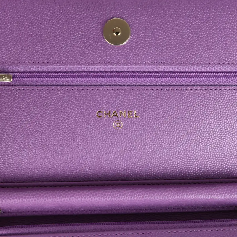 CHANEL Shiny Caviar Calfskin Wallet On Chain, Flap Bag, Shoulder Bag, Crossbody Bag Women's Purple-7