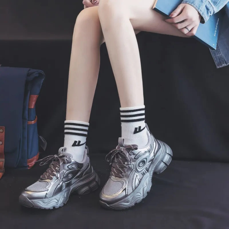 Warrior Height Increasing Wear Resistant Slip Resistant Low Top Chunky Sneakers Women's-14