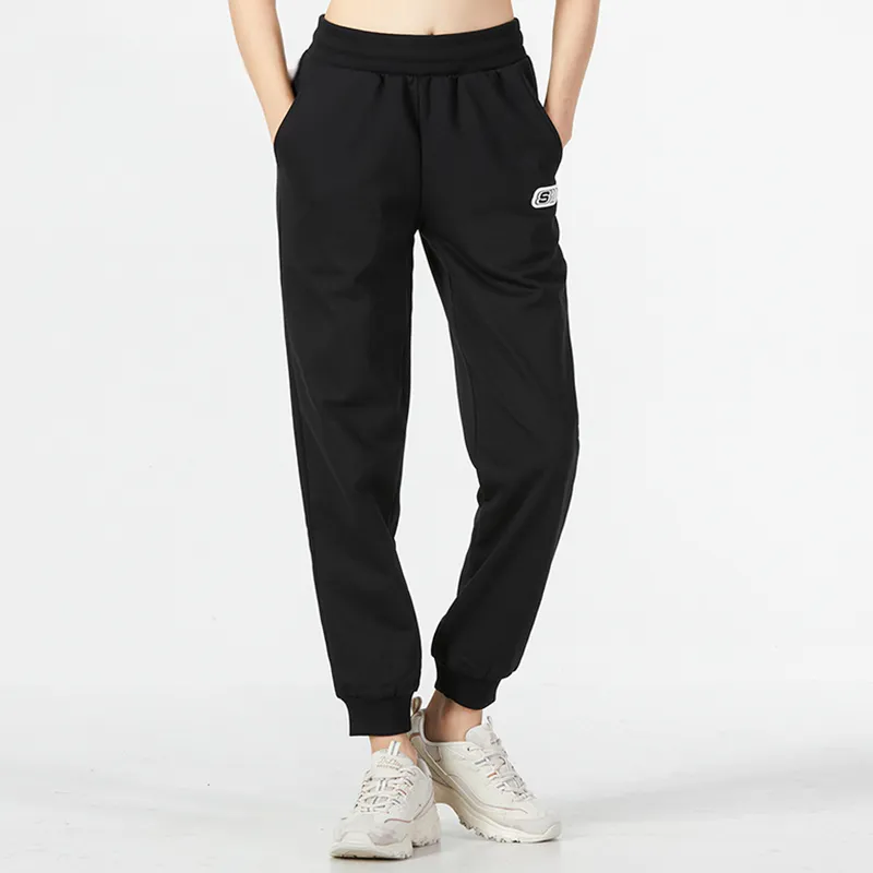 Skechers Vibrant Casual Collection Sports Lifestyle Collection Knitted Sports Pants Women's Carbon Black-1