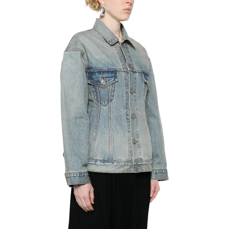 Balenciaga Collared Button Up Denim Jacket-4