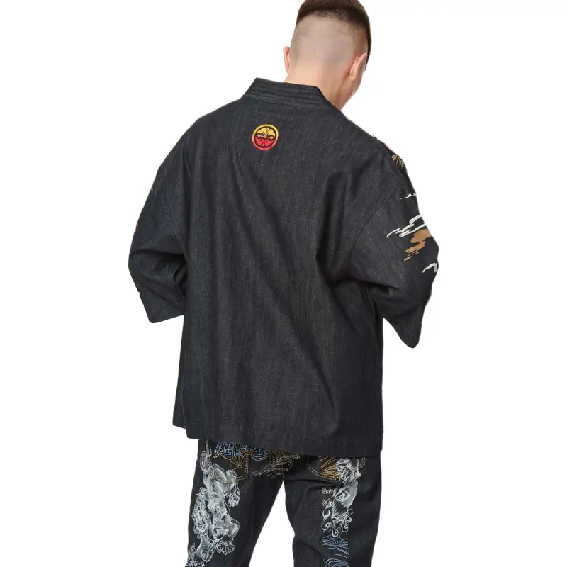 EVISU Komainu All Over Printed Denim Kimono 'Denim Blue'-5
