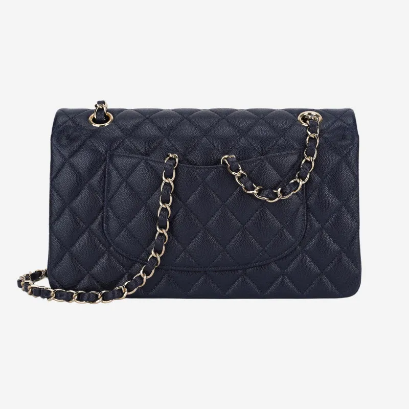 CHANEL Classic Flap CF Caviar Grain Calfskin Crossbody Bag, Shoulder Bag Medium Size Women's Dark Blue-1