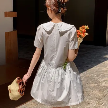 Tonlion Short Sleeved Dress Women's Raw White