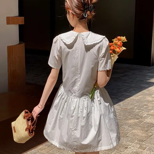 Tonlion Short Sleeved Dress Women's Raw White