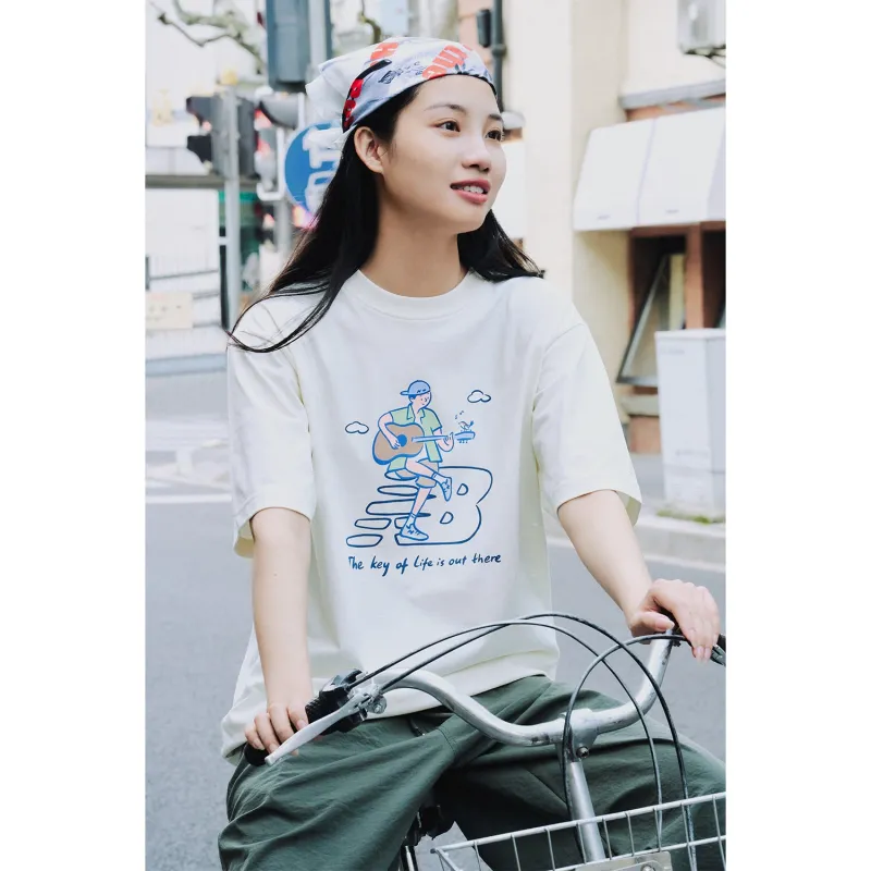 New Balance x PK SHEJISHILIANMING Centripetal Life Illustration Series T Shirt Unisex White-12