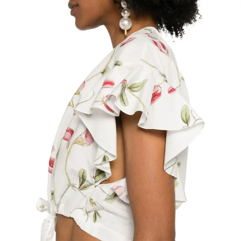 GIAMBATTISTA VALLI Ruffle Sleeve T Shirt Women's White-4