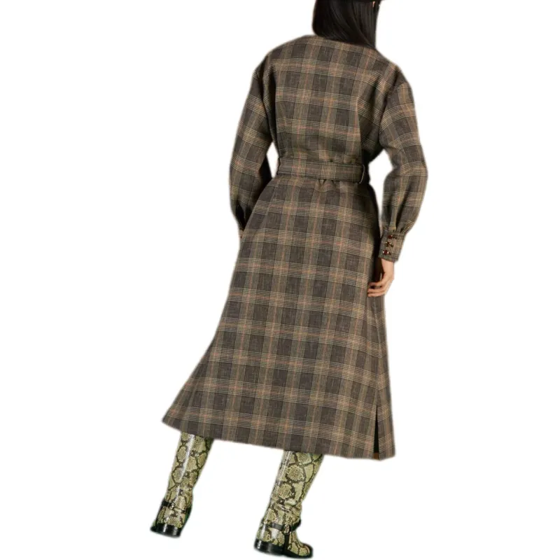 GUCCI Prince Of Wales Check Belted Mid-Length Coat-2