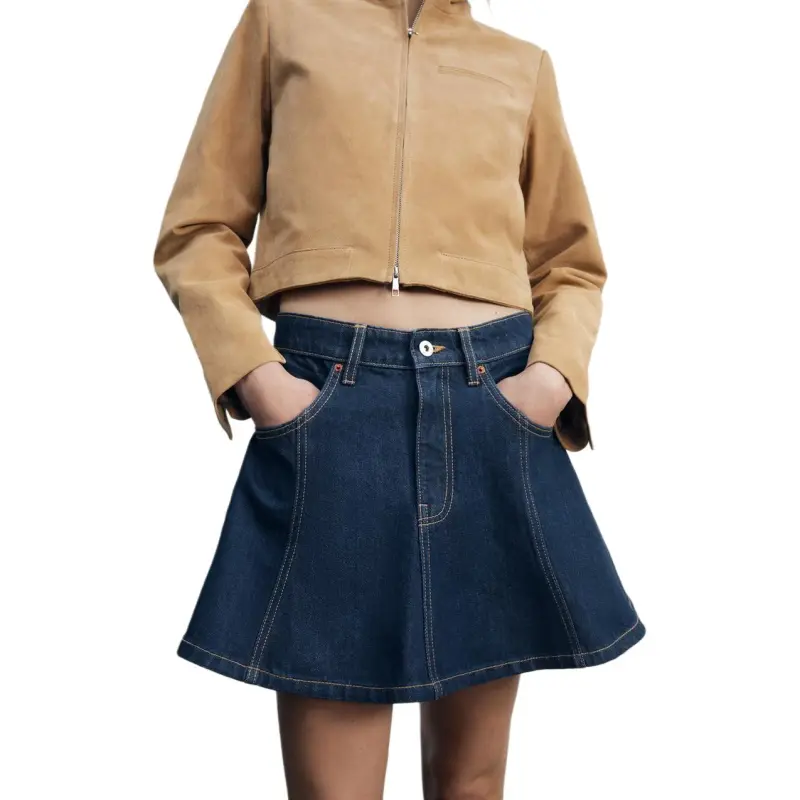 ZARA Trf Denim Short Skirts Women's Deep Indigo Cyan-2