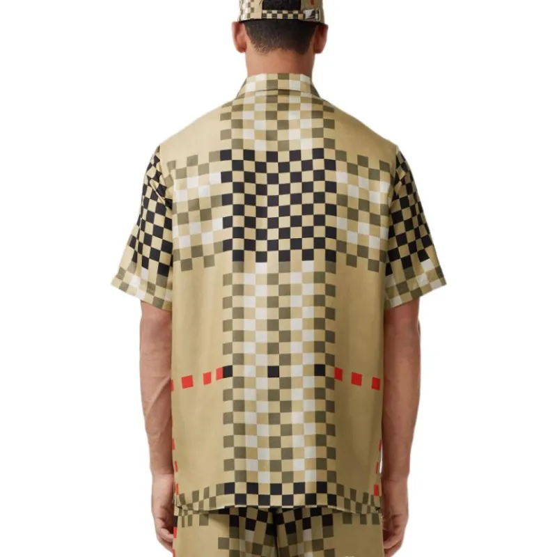 Burberry Short Sleeve Pixel Check Silk Shirt-2
