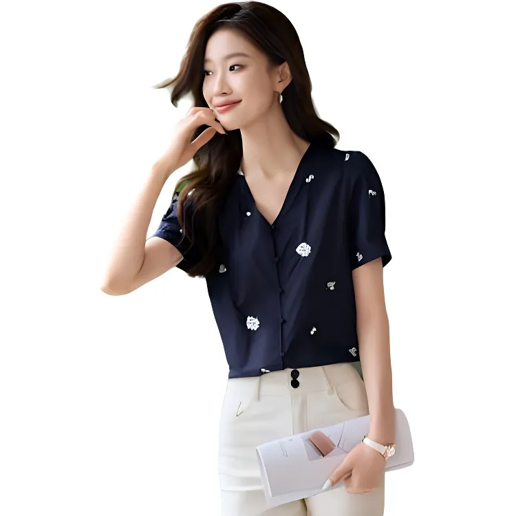Mo Han Yi Mei Shirt Women's Navy Blue-1