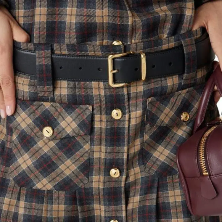 MIU MIU Logo-Embroidered Pleated Tartan Mini Skirt-5