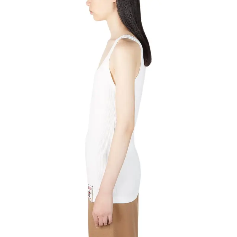 GUCCI Logo patch Ribbed Cotton Tank Top-2