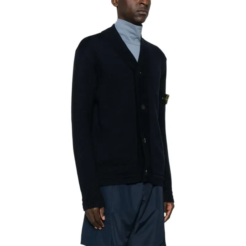 STONE ISLAND Logo Patch V Neck Cardigan-3