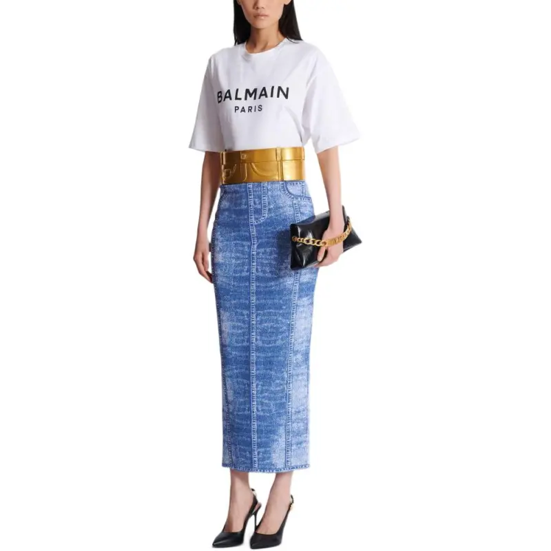 BALMAIN Denim Midi Skirt-1