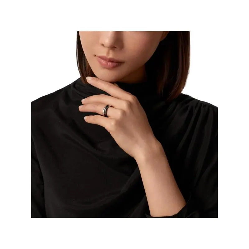 CARTIER 18K White Gold Ceramic Rings Unisex Black Gray Color-3