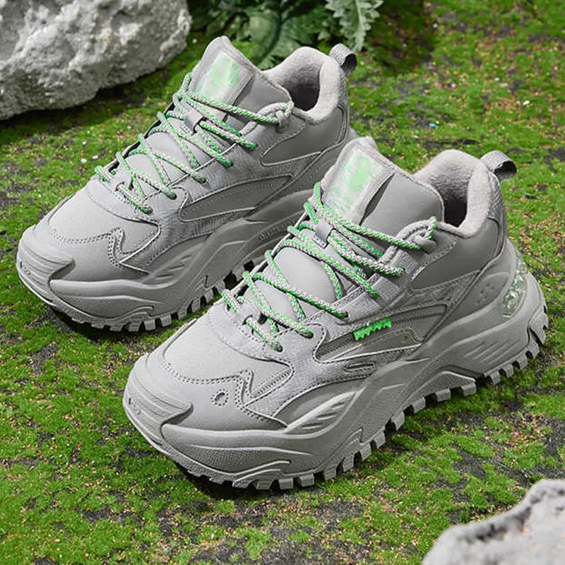 QIAODAN Cushioned Slip Resistant High Top Outdoor Shoes Women's Gray-1