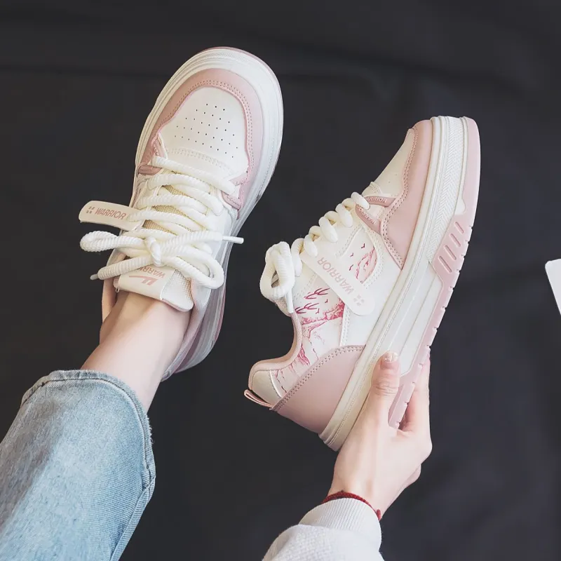 Warrior Lightweight Height Increasing Low Top Skateboard Shoes Women's Beige Pink-8