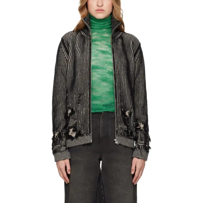 MM6 Maison Margiela Zipped Distressed 3D Knitted Cardigan-4