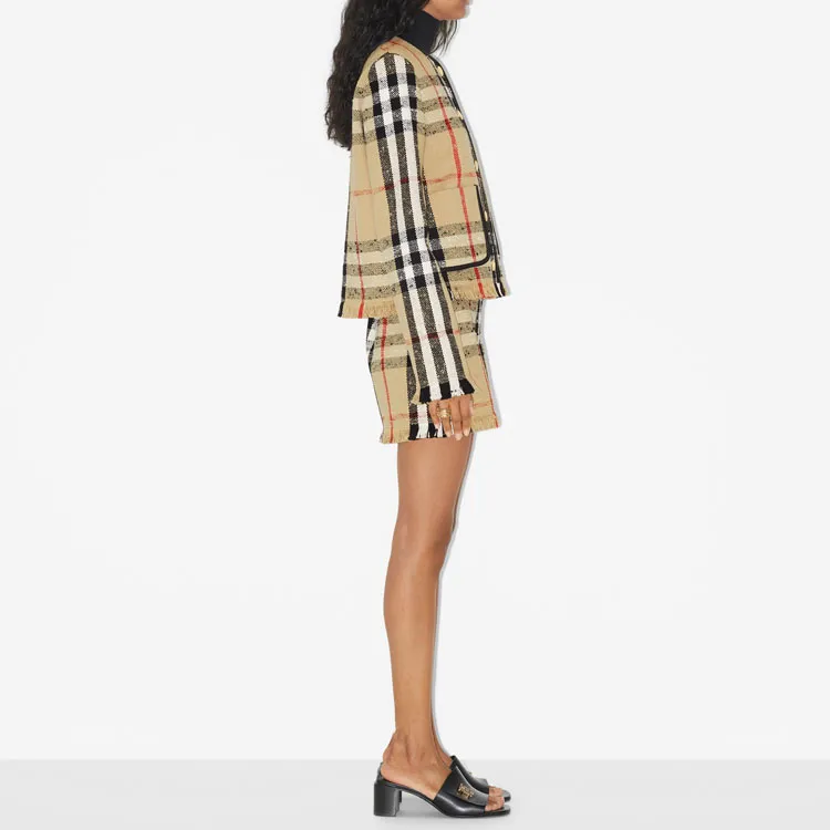 Burberry SS23 Checked Frayed Edge Tweed Jacket Brown-4