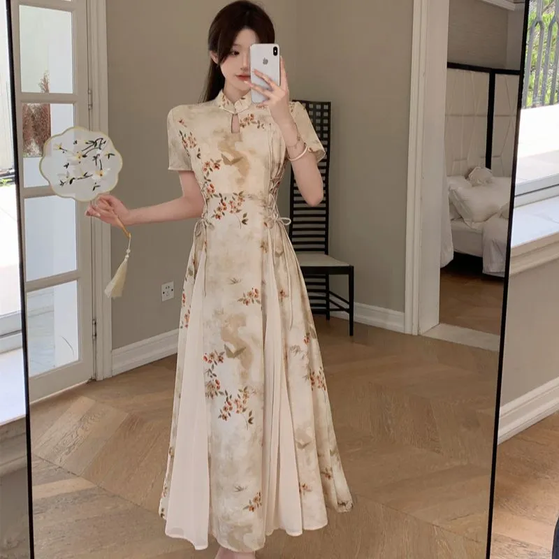 GULIANFEI Short Sleeved Dress Women's Gold Jade Color-2