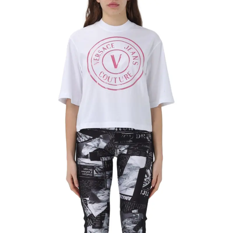 VERSACE JEANS Glittered Logo print Cotton T shirt-2
