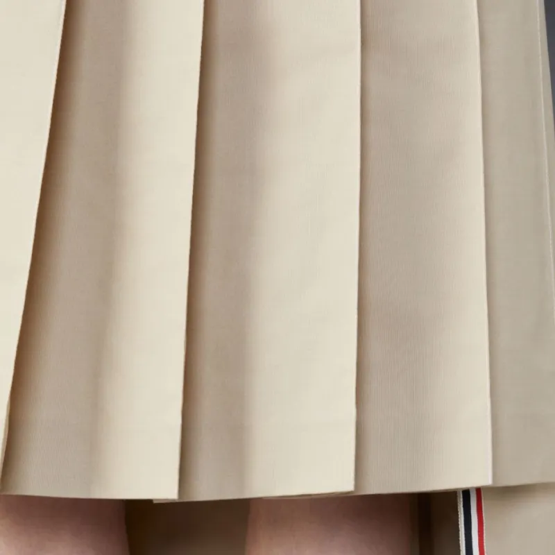 THOM BROWNE RWB Tab High Low Hem Pleated Midi Skirt-5