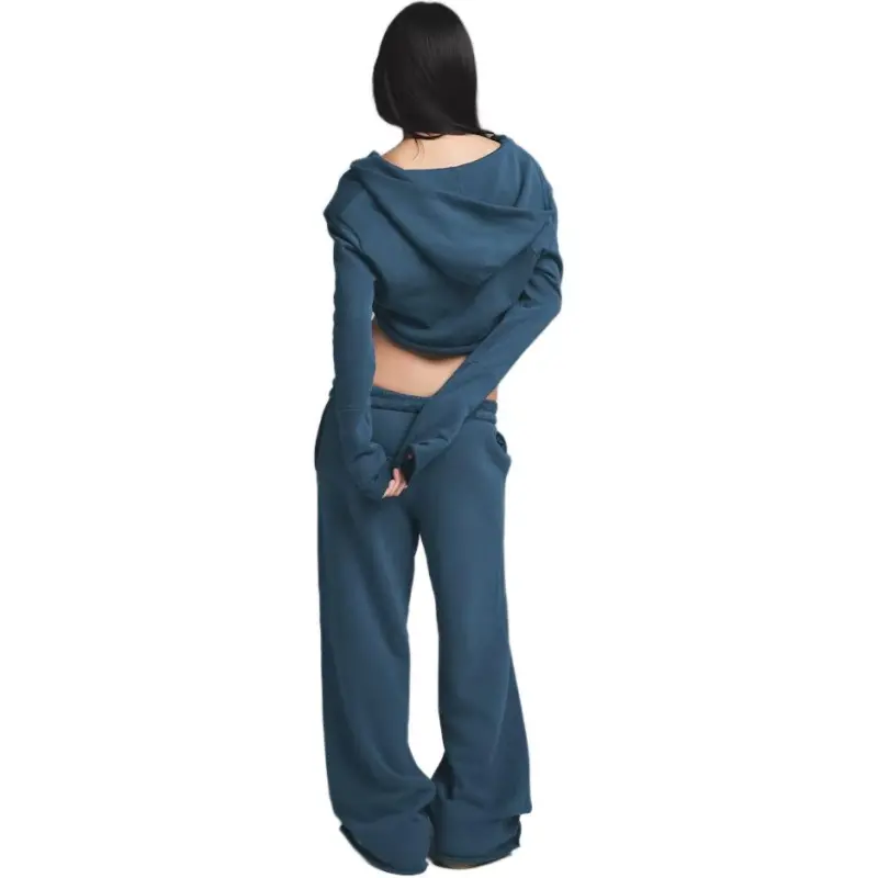 SKIMS SS25 FRENCH TERRY SHOULDER PAD CROPPED HOODIE Sweatshirt Women's INDIGO/Indigo-5
